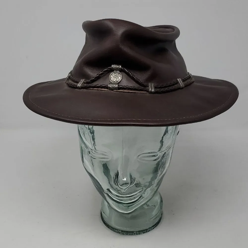 Minnetonka Brown Leather Hat with Silver Accents